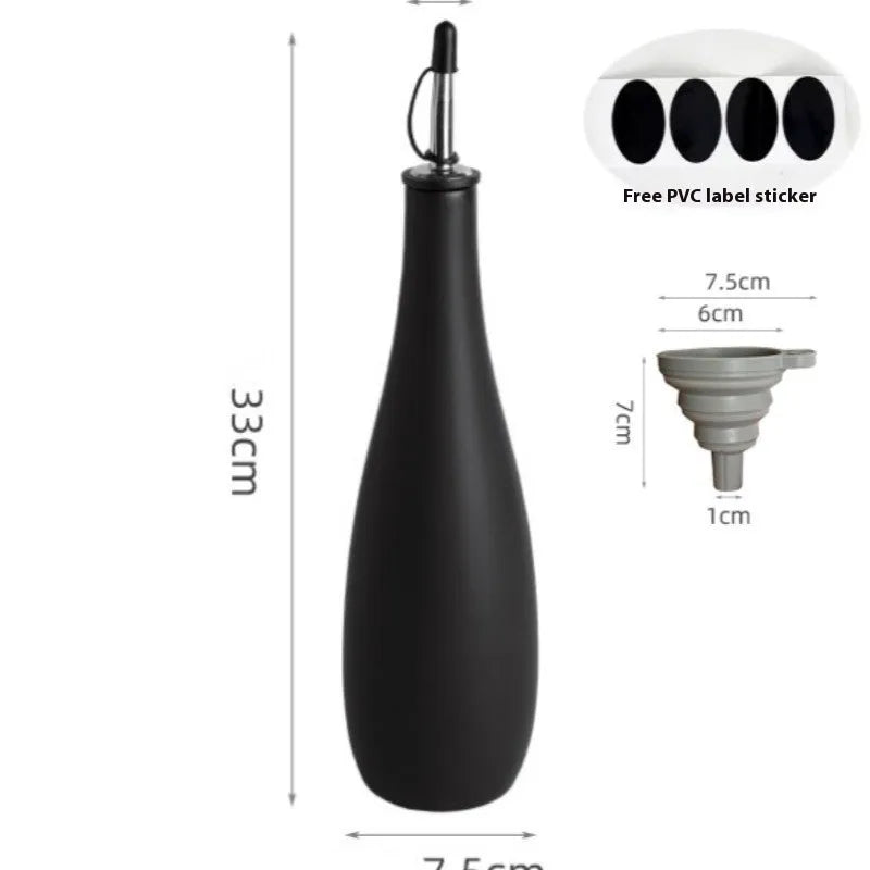 Ceramic oil pot with stainless steel funnel in black, coffee brown, or white finish.