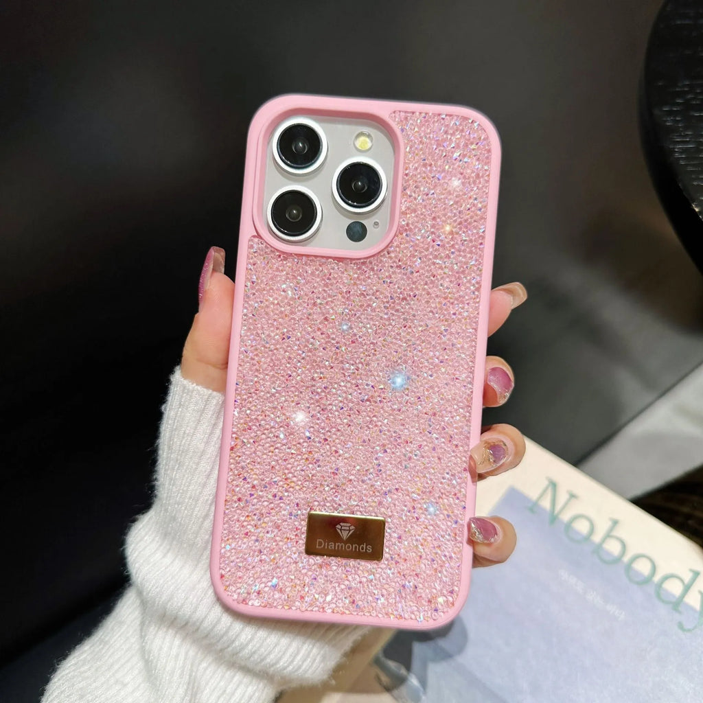 Luxury rhinestone graphene mobile phone shell in black with full diamond covering compatible with iPhone models