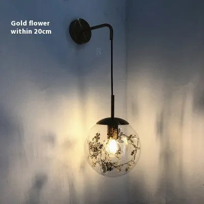 Glass bedside wall lamp in Golden Flower or Silver Flower finish with 15cm or 20cm size options