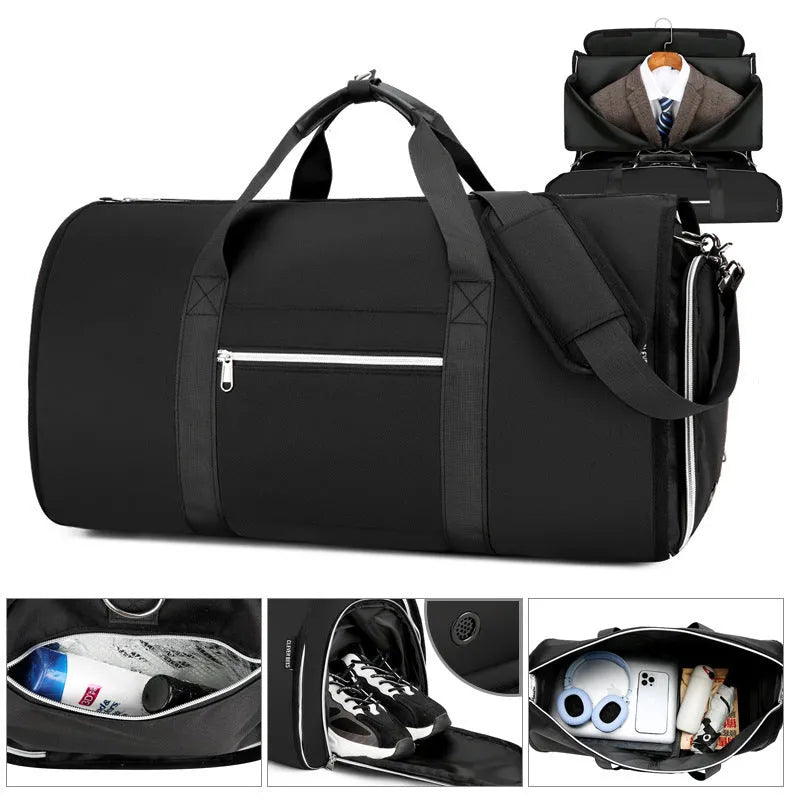 Oxford cloth storage bag with dry wet separation compartments in grey, black, or dark blue colour options
