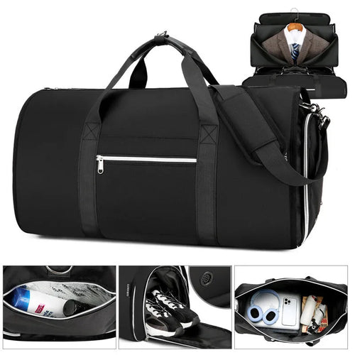 Oxford cloth storage bag with dry wet separation compartments in grey, black, or dark blue colour options