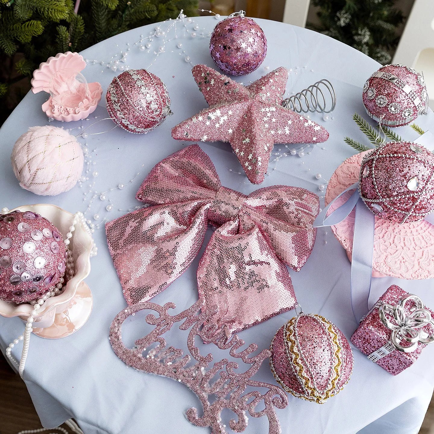8cm pink foam ball Christmas pendant modern style tree ornament