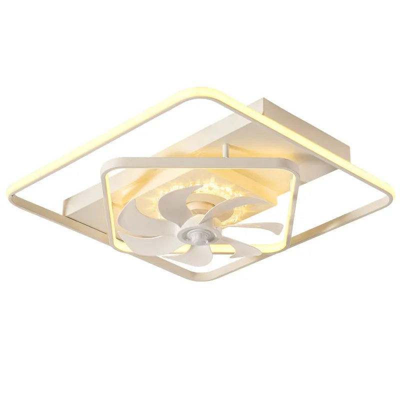 Thin suction ceiling fan lamp with light fixture measuring 1100x700mm with plastic blades and acrylic shade