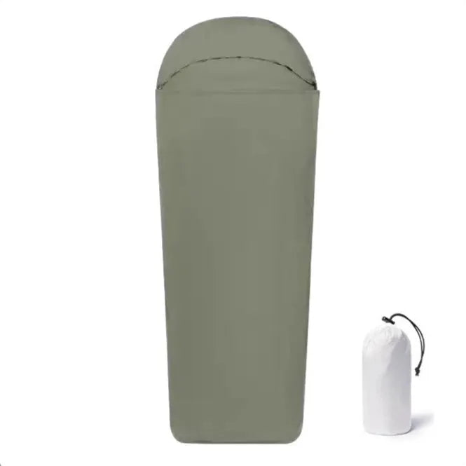 Blue mummy-style nylon sleeping bag for adult camping with dimensions 210cm x 80cm