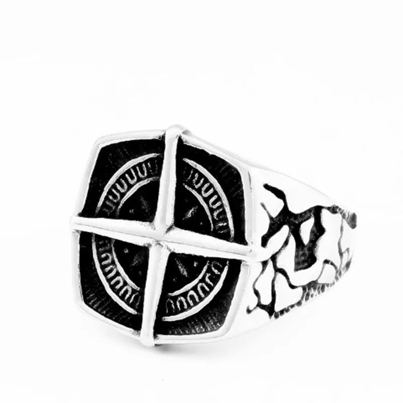 Men's vintage silver alloy ring simple electroplated finish on a neutral background