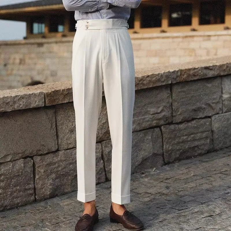 Straight leg slim fit suit trousers in black, white or apricot for business formal wear