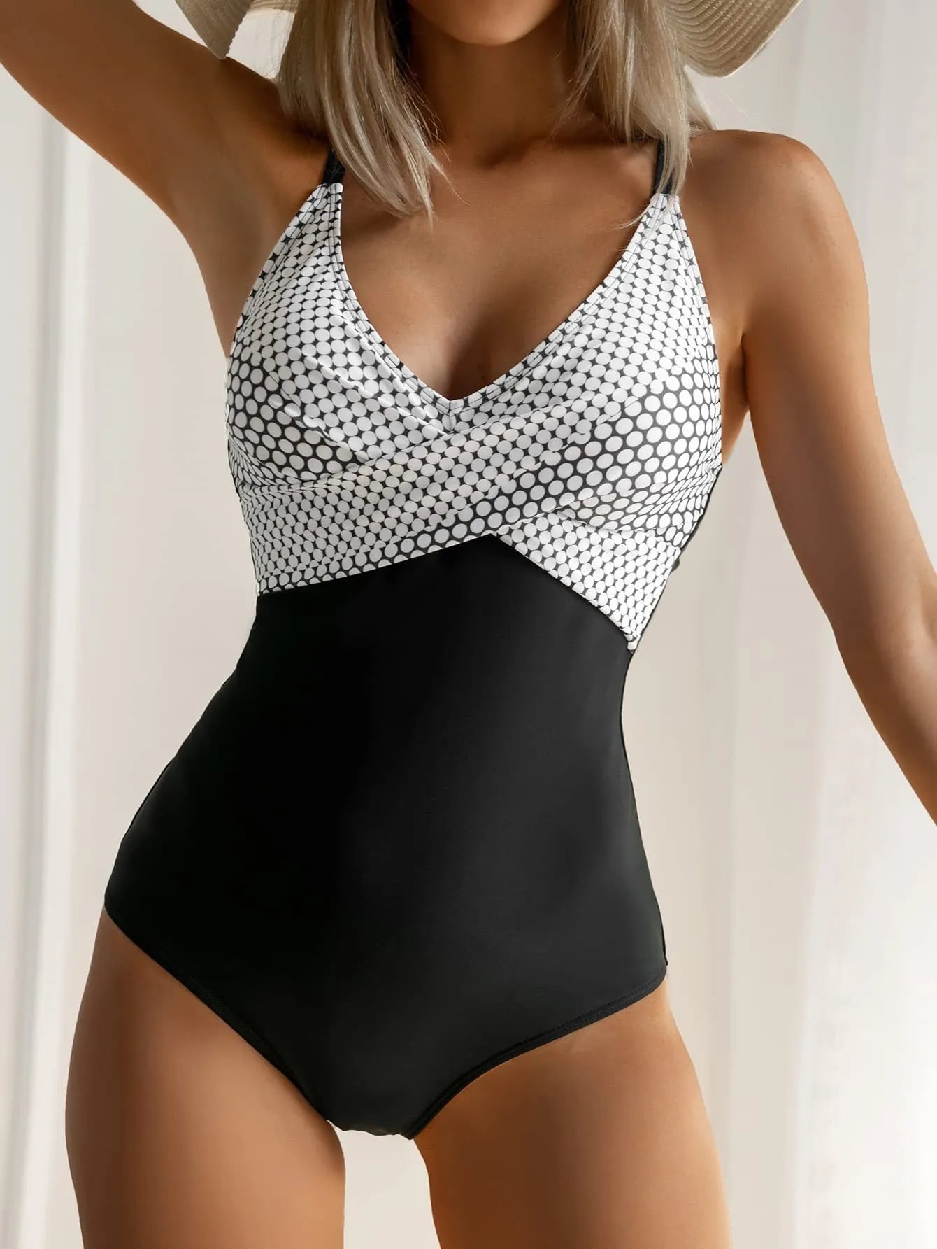 Women's printed bikini swimsuit with lace-up backless design in leopard print pattern