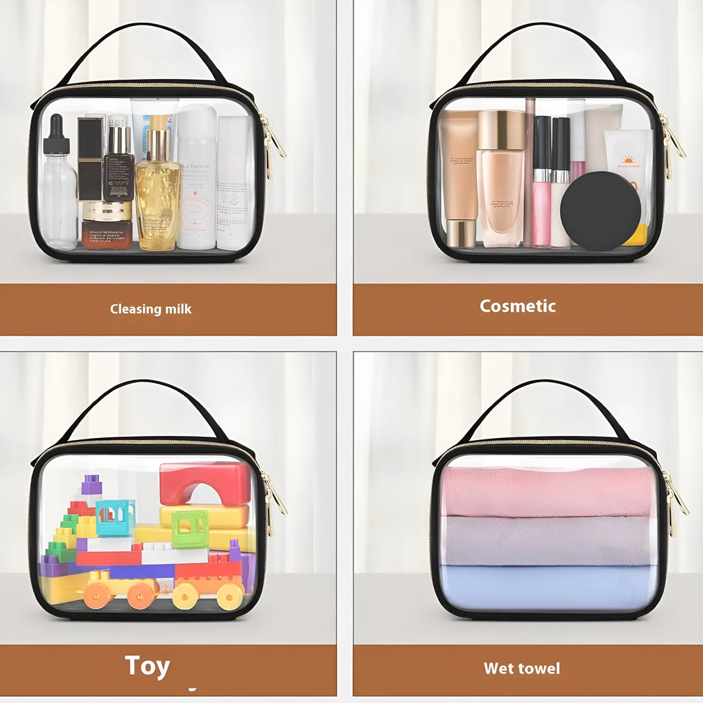 Transparent PVC lipstick storage wash bag with chain handle in multiple colour options