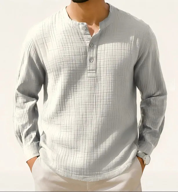 Linen blend long sleeve T-shirt in slim fit with round neck and solid colour options