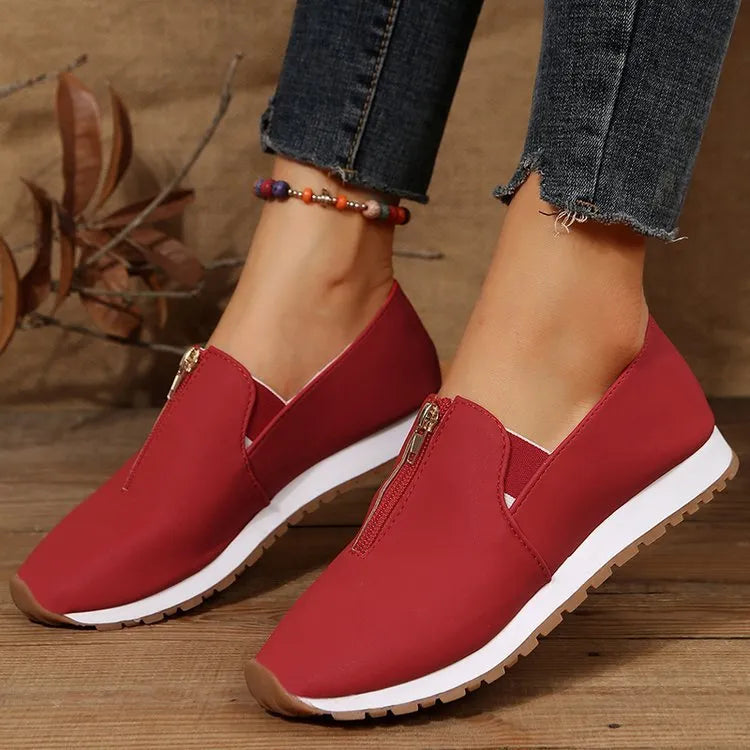 Women's casual non-slip loafers flat shoes round toe artificial PU upper metal detail autumn