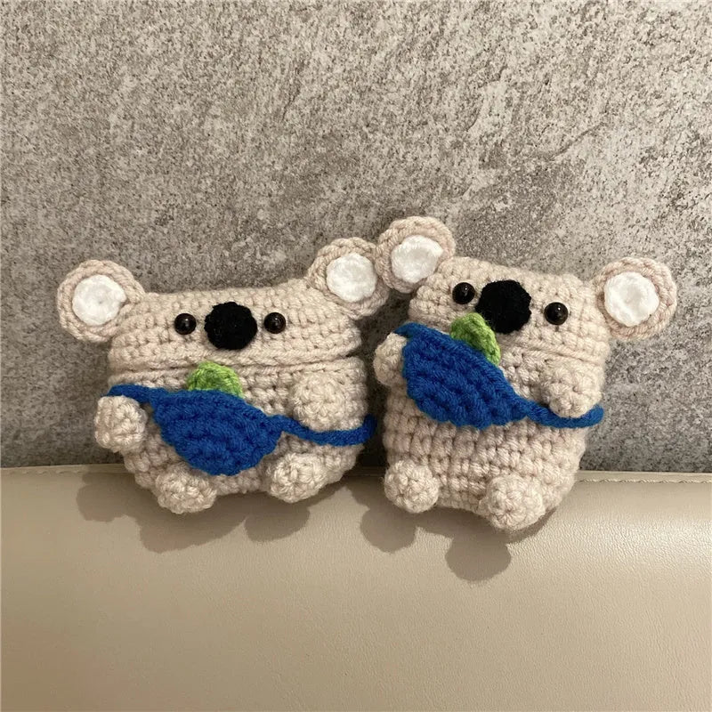 Handmade knitted koala bear backpack design cover for Apple AirPods charging case