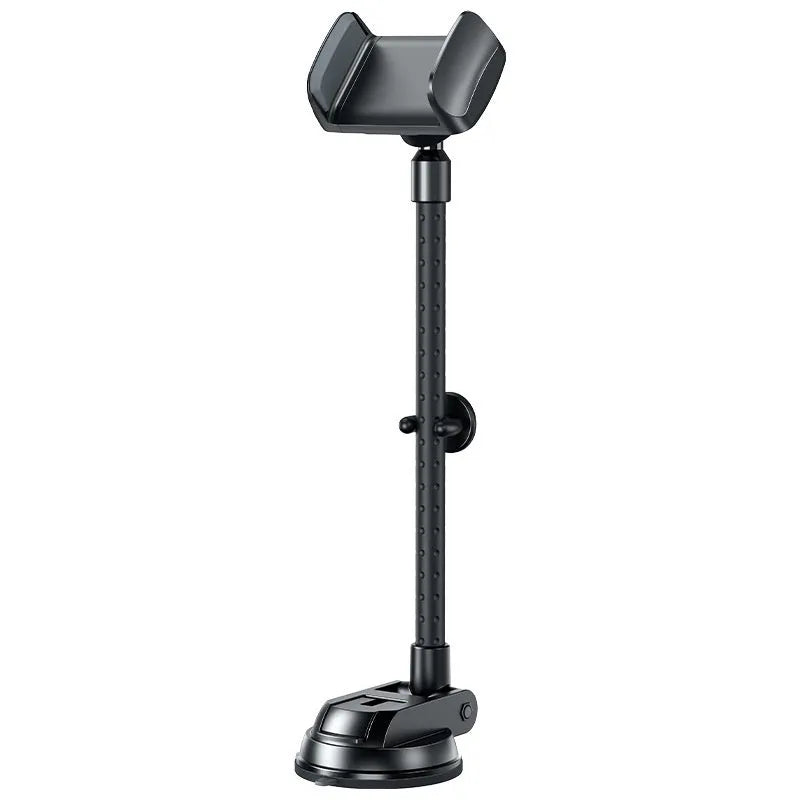 Black universal car mobile phone bracket with rotating metal arm and double supercharged design