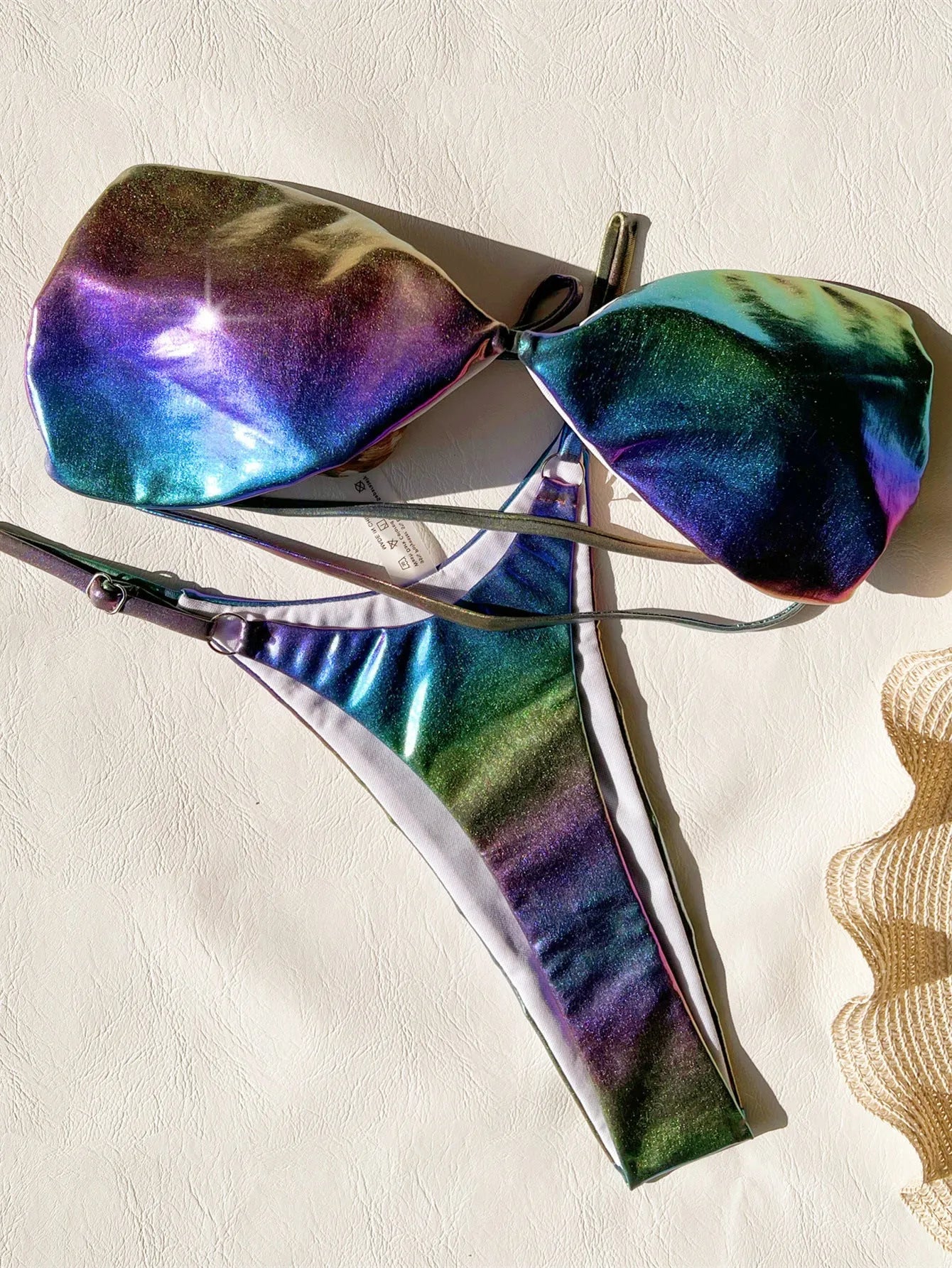 Women's gradient purple polyester bikini swimsuit set for swimming