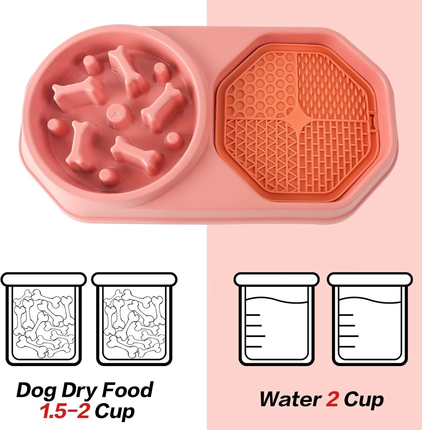 Blue slow feeder puzzle dog bowl with maze pattern and non-slip base