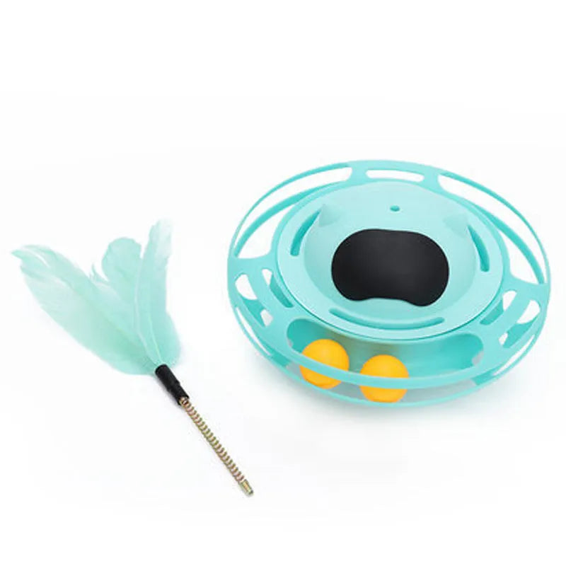 Pink plastic cat tumbler turntable toy with rotating design for independent pet play