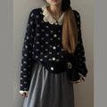 Retro Peter Pan collar floral pattern knitted cardigan coat in Japanese Korean casual style