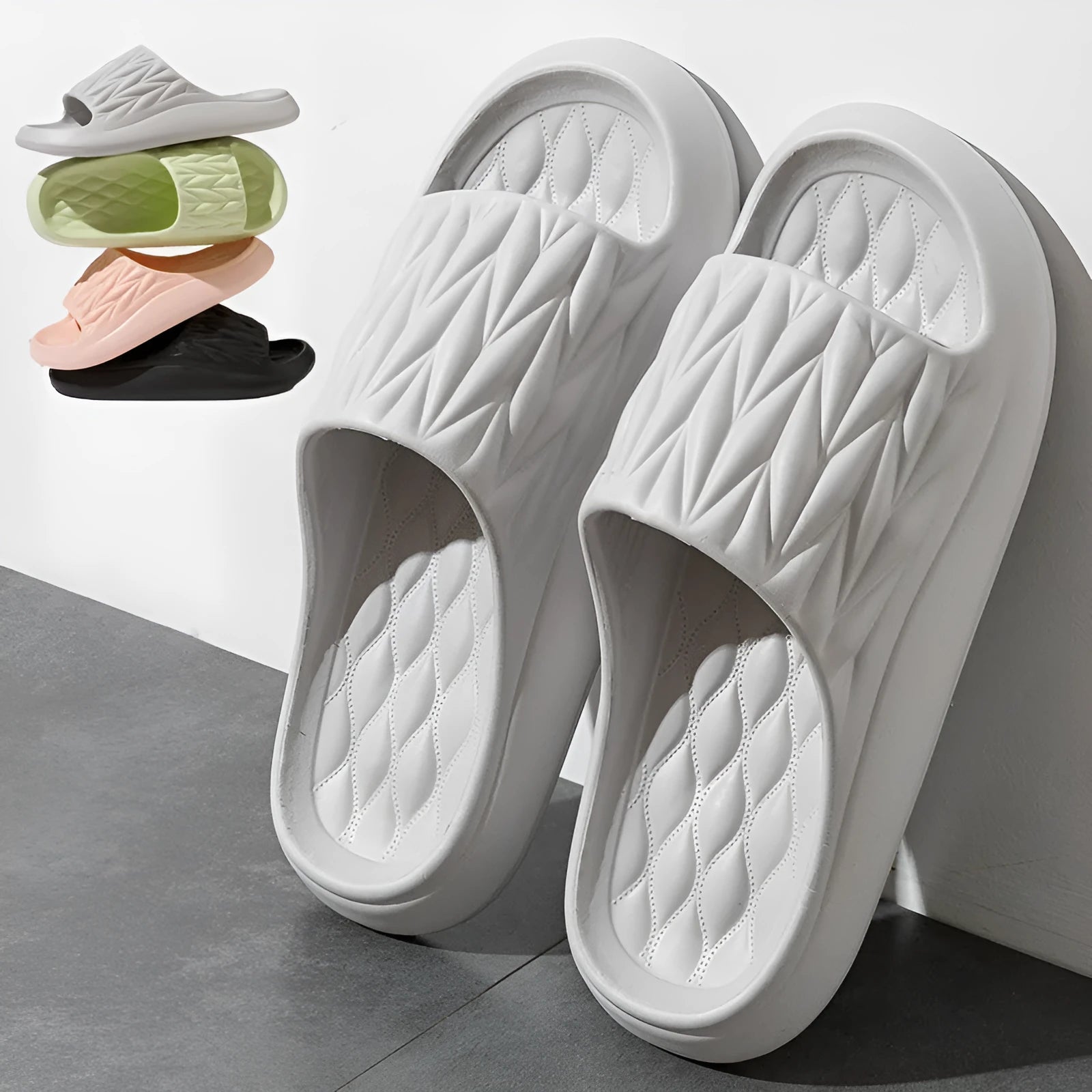 Leaf texture design EVA household slippers with non-slip soles in multiple colour options