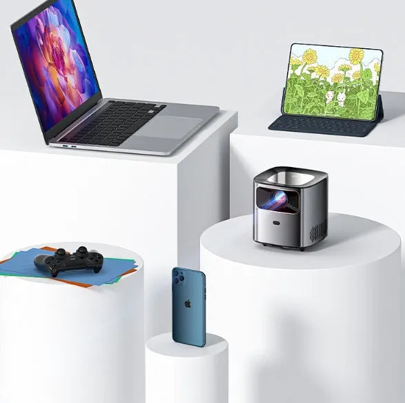 Mini home HD portable projector in gun colour with 1080p resolution and 190ANSI brightness