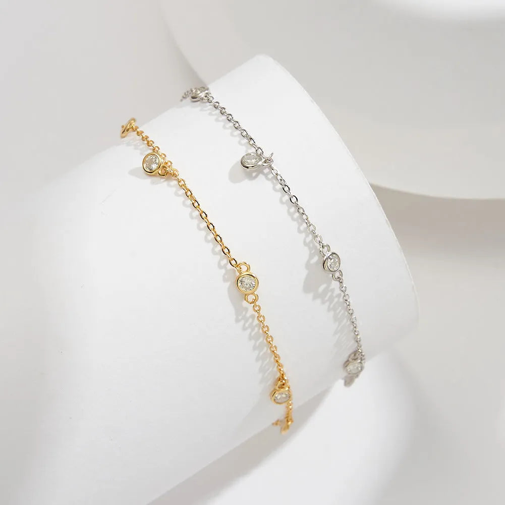 Women's silver anklet with geometric zirconium pendant in gold plating option
