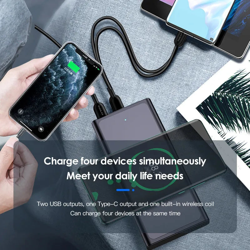 10000mAh wireless power bank with alloy shell black blue fast charging built-in plug