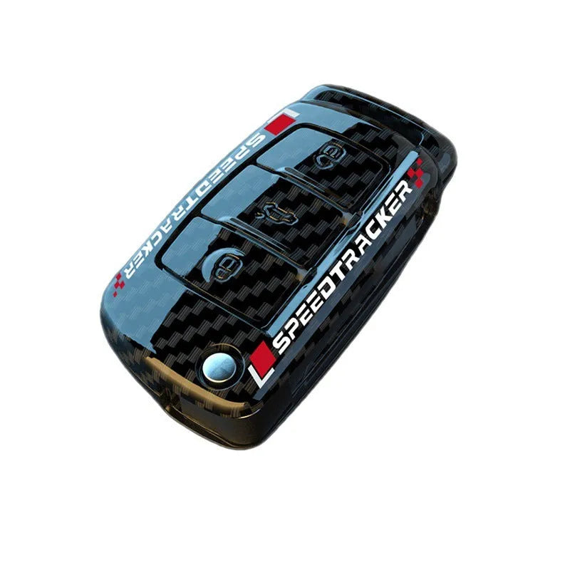 Carbon fibre style car key cover with mirror element in carbon black colour