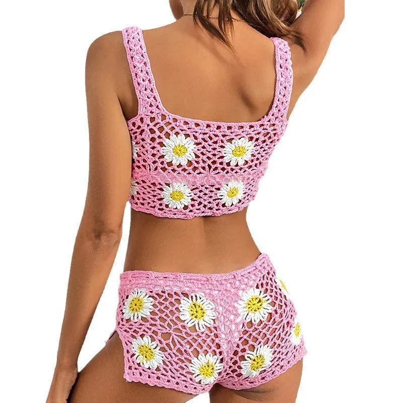 Women's light green floral vest bikini swimsuit with matching pants