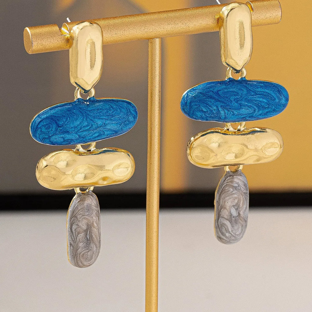 Geometric zinc alloy stud earrings with electroplated multicolour finish for women
