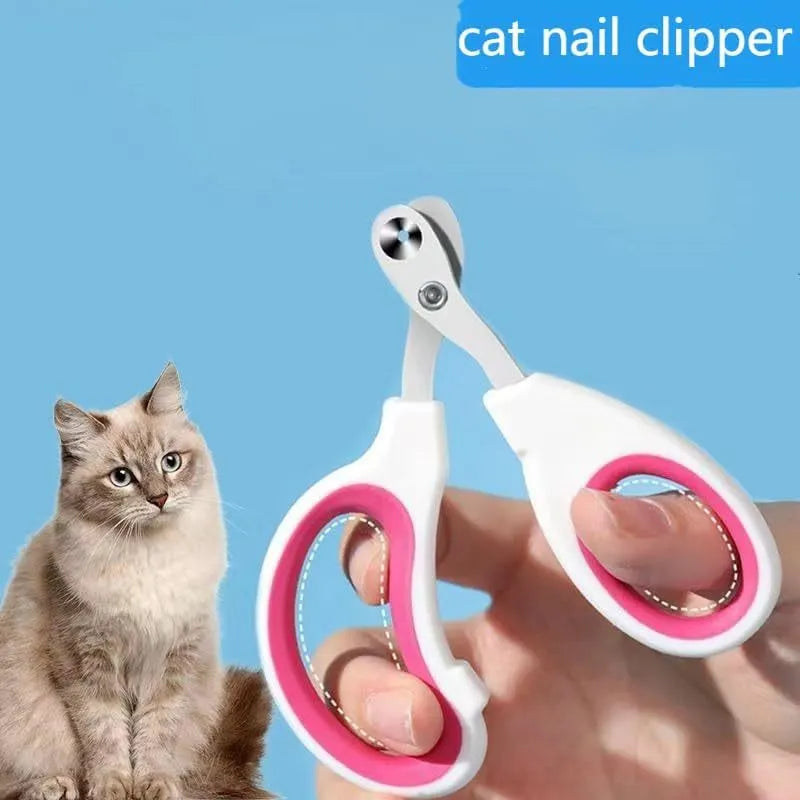 Blue professional cat nail clippers with circular safety hole and non-slip grip.