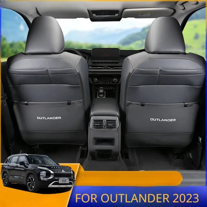 Three black leather anti-kick protection pads for Mitsubishi Outlander seat armrests and centre console