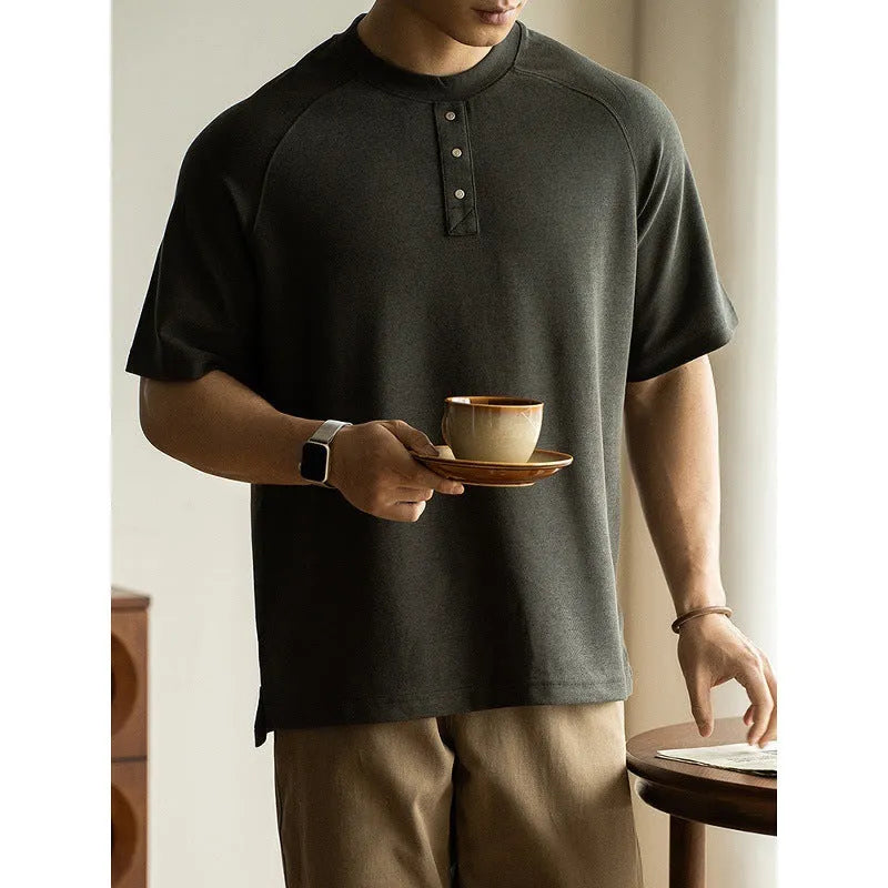 Terry texture casual pullover top with raglan sleeves in cotton blend fabric