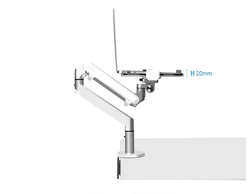 Silver aluminium hover notebook stand with adjustable air pressure arm for laptop support