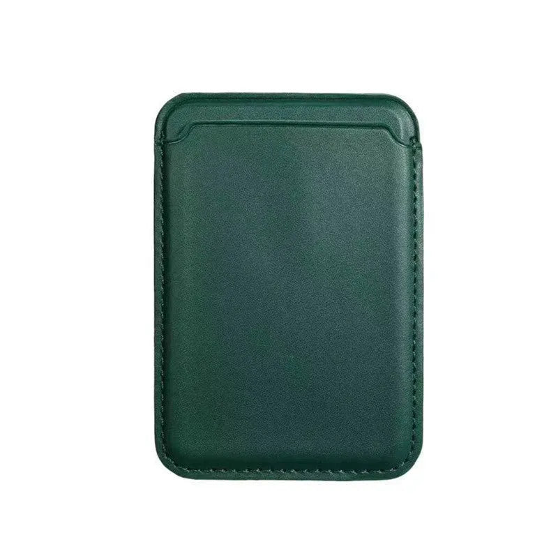 Black magnetic leather card case for iPhone with wallet function and MagSafe compatibility