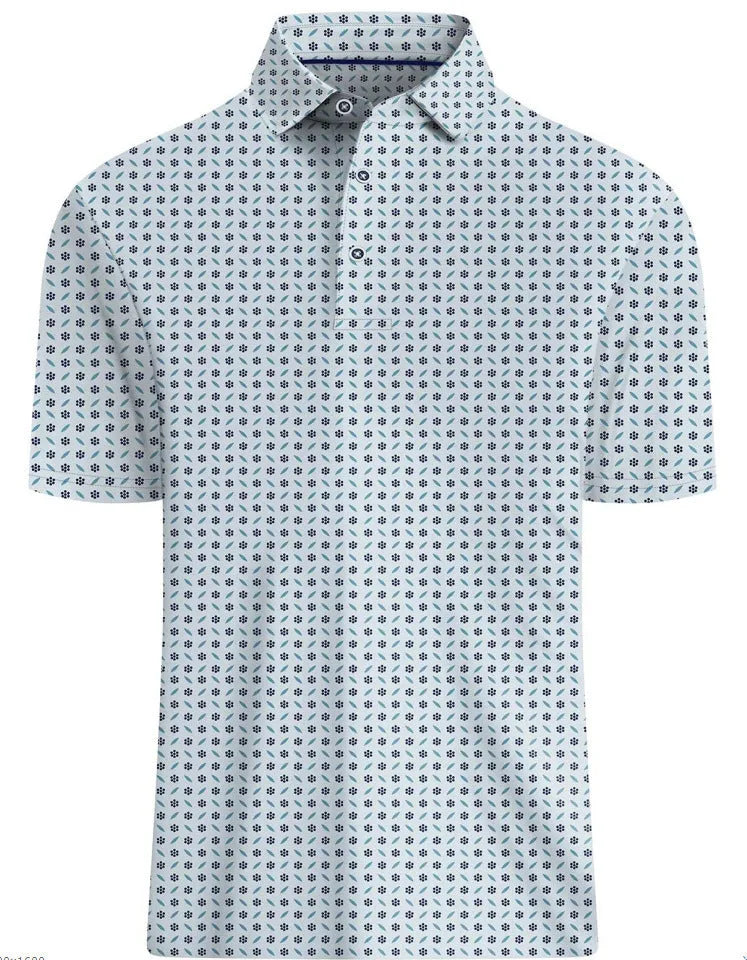 Man wearing a 3D print short sleeve top with Japanese retro style and zipper details.