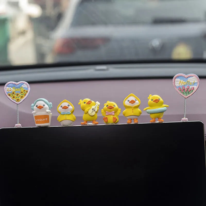 PVC duckling car interior decoration set with six cartoon ducks and one sign label