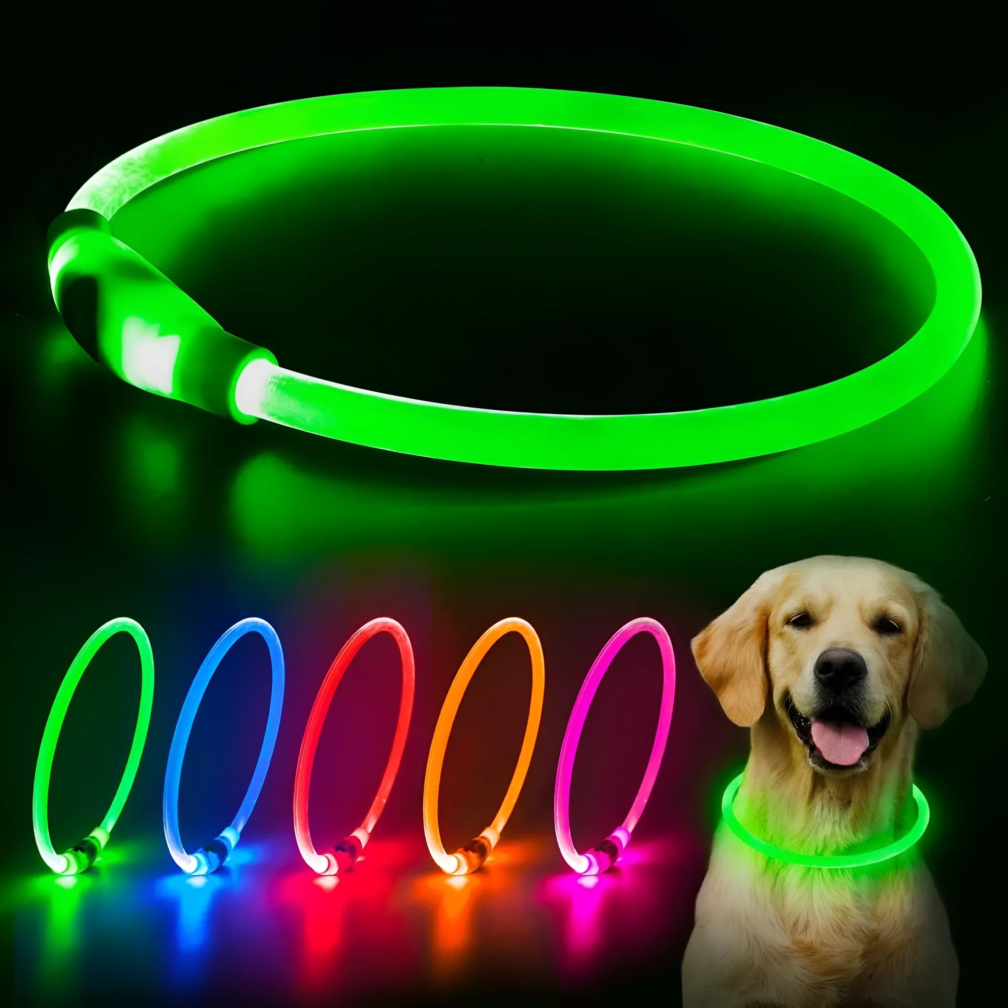 USB rechargeable LED dog safety collar with glowing light and adjustable 70cm TPU construction