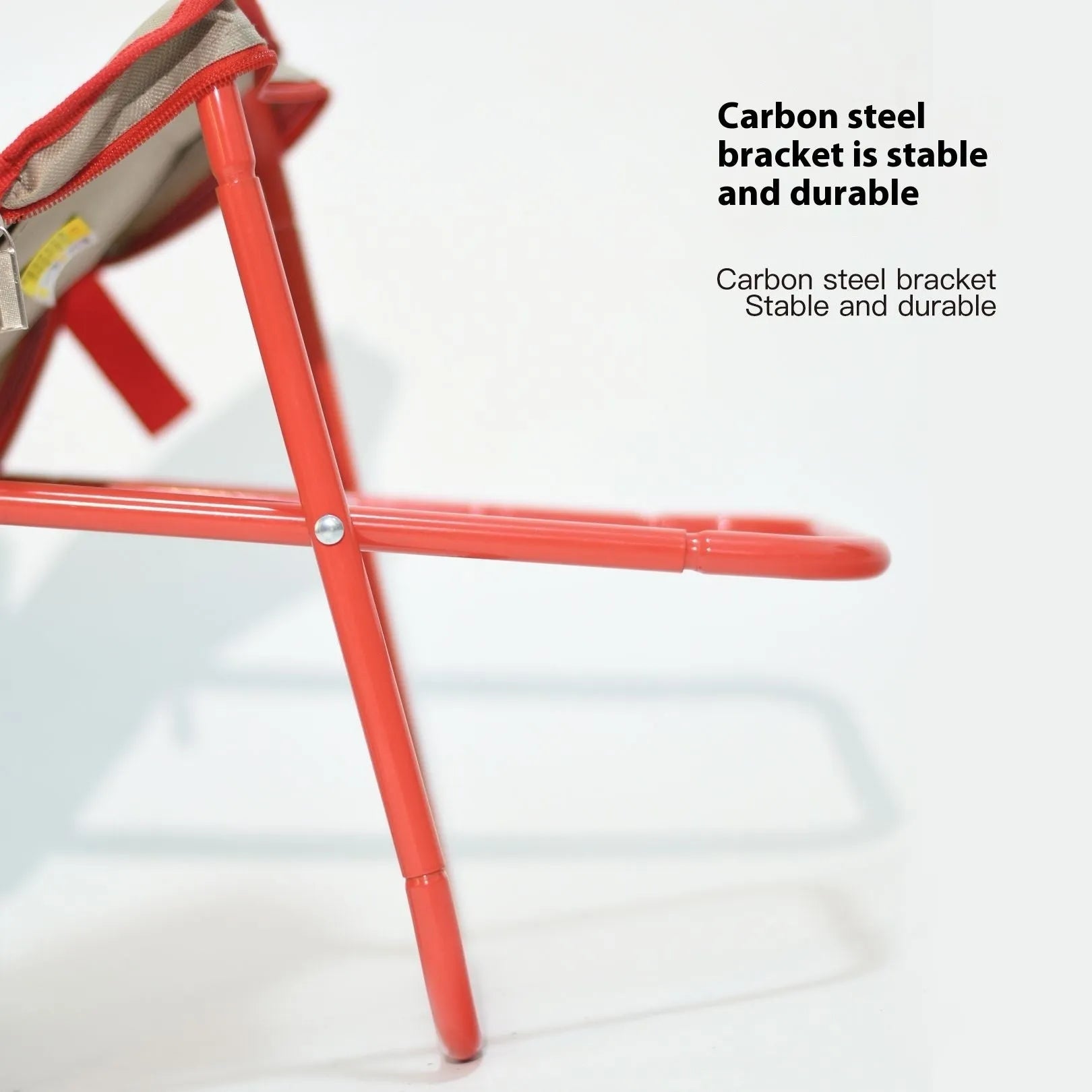 Outdoor folding camp stool in khaki colour with crossbody carry bag, shown in folded and unfolded states.