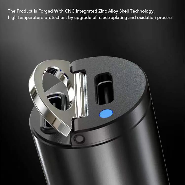 Compact 30W car cigarette lighter charger with zinc alloy housing for PD and QC fast charging