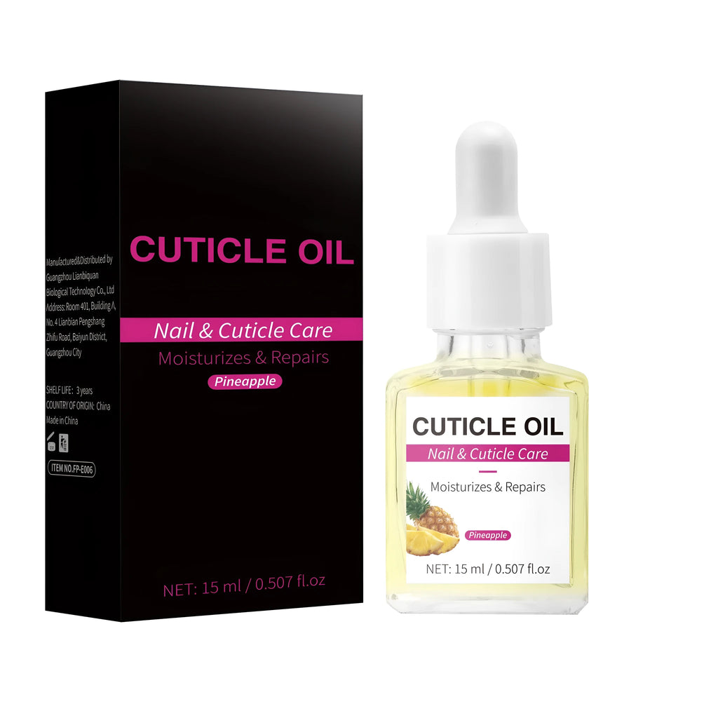 15ml bottle of clear moisturising nail and cuticle oil for nail care treatment.
