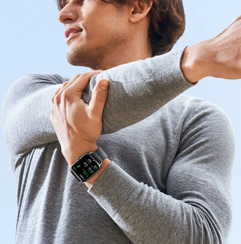 S4PLUS LS11 smart sports watch with AMOLED display shown in black, champagne, or silver.