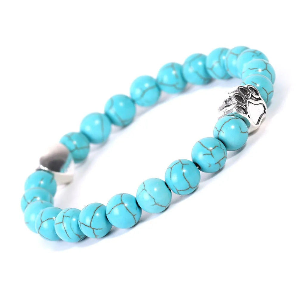 Tigereye Indian Agate dog's paw stone beaded bracelet with geometry shape and round elements