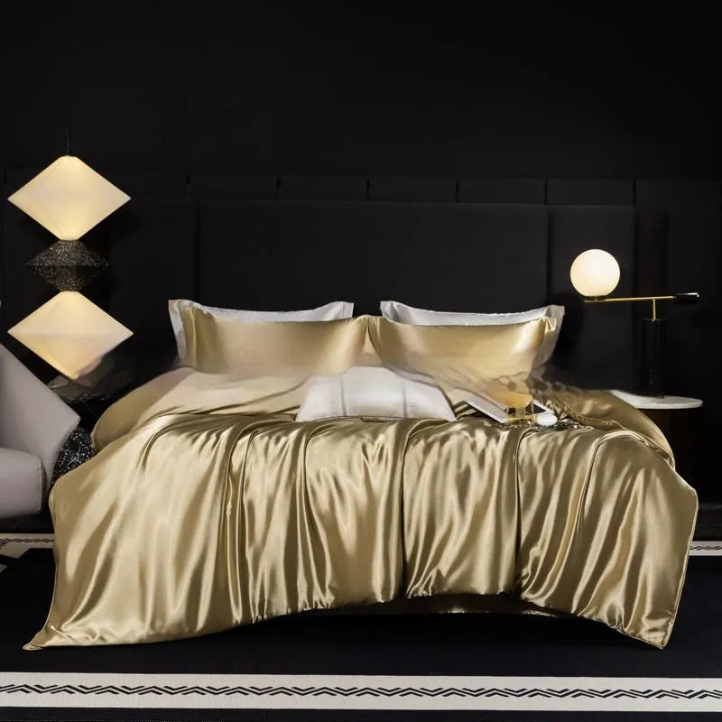 Silk bed sheet four-piece set in solid colour with modern simplicity style