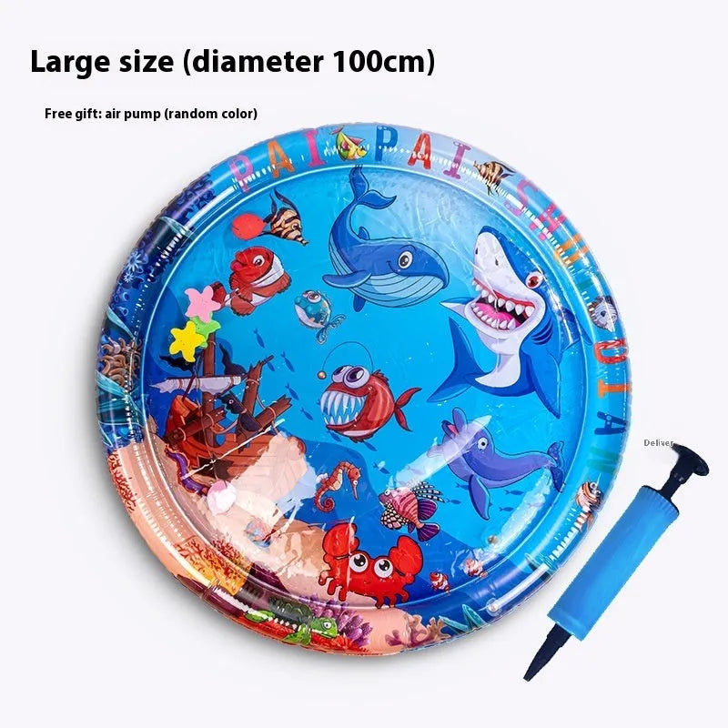 Inflatable PVC water cooling mat for pets on a blue background.