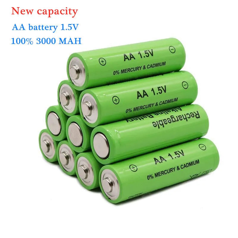 Pack of green 3000mAh rechargeable alkaline AA batteries