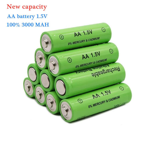 Pack of green 3000mAh rechargeable alkaline AA batteries