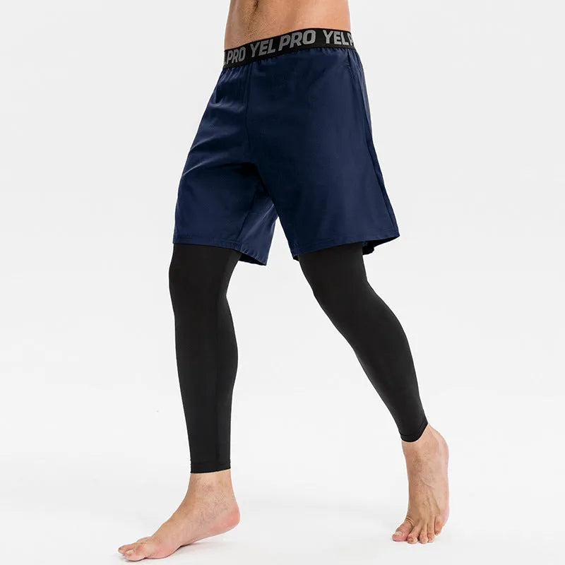 Men's grey quick-drying high elastic tight pants for running and gym fitness