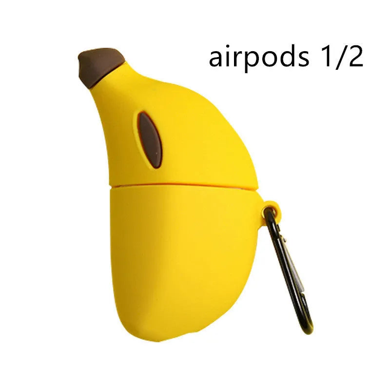 Yellow banana-shaped silicone protective case for Apple AirPods Pro and AirPods 3rd generation.