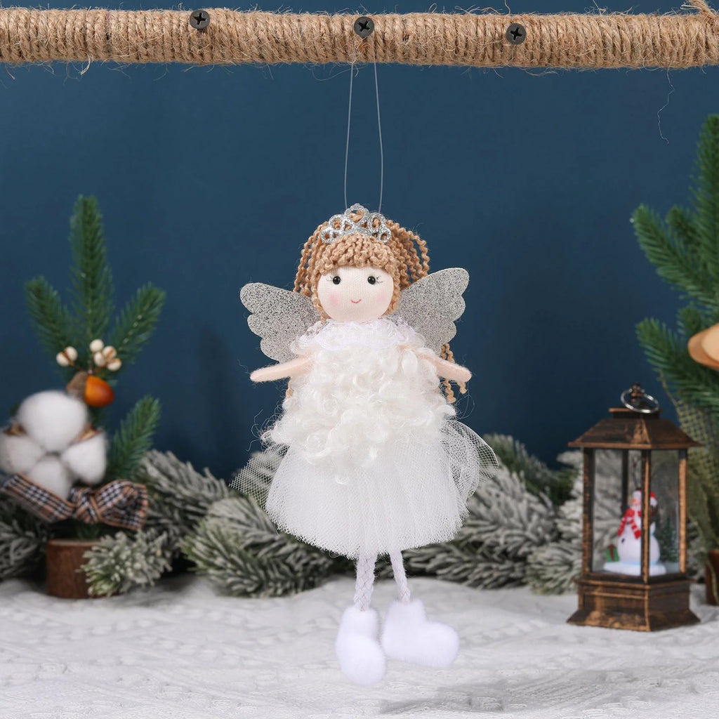 Christmas angel girl hair pendant made from cloth fabric in white, pink and khaki colour options