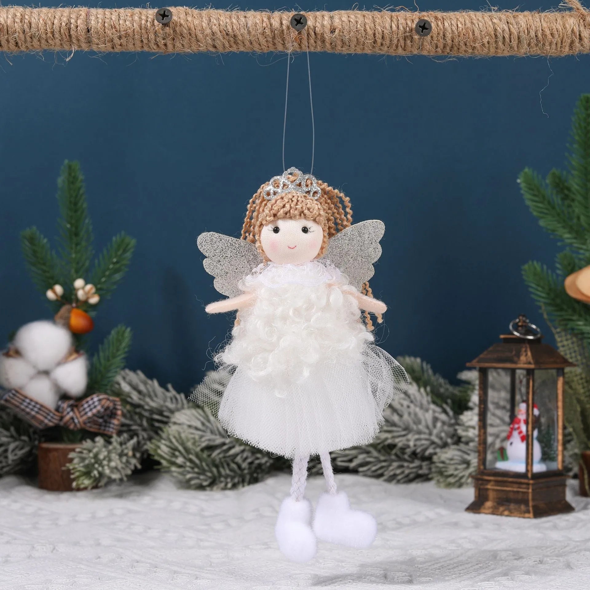 Christmas angel girl hair pendant made from cloth fabric in white, pink and khaki colour options