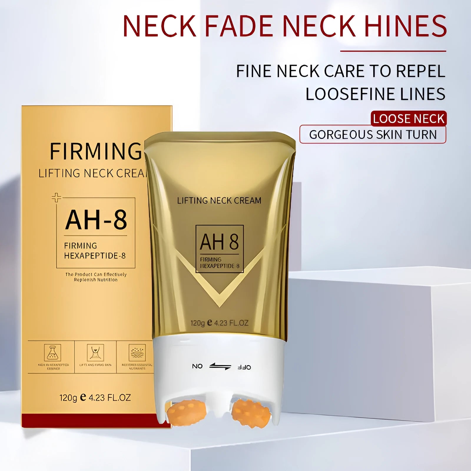 Roller neck cream in 120g tube with integrated massage applicator for wrinkle treatment