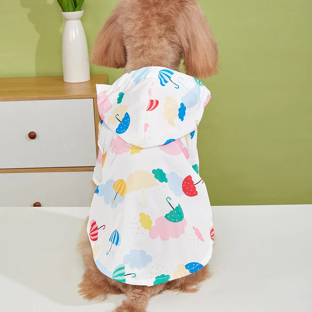 Cartoon umbrella pattern pet raincoat for dogs in colourful polyester material